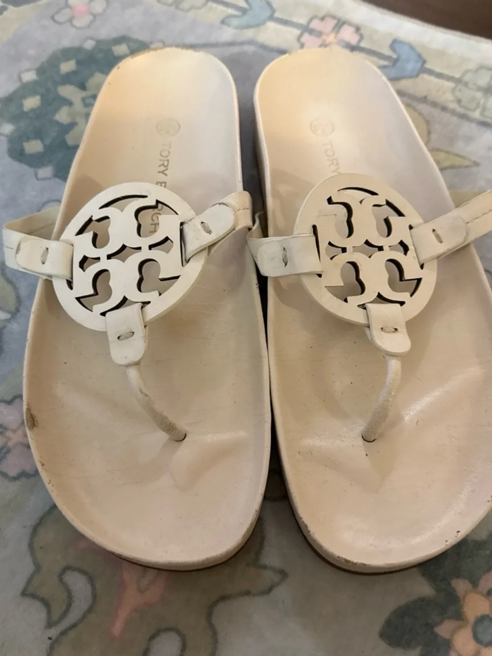 Tory Burch Cream Miller Logo Thong Sandals
